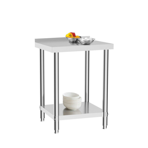 2 Tier 60cm W Commercial Stainless Steel Kitchen Prep and Work Table with Backsplash 1