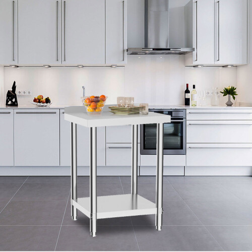 2 Tier 60cm W Commercial Stainless Steel Kitchen Prep and Work Table with Backsplash 2