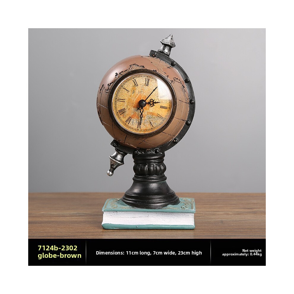 (Brown)Ornement en résine horloge globe pour décoration de bureau dans salon ou chambre cadeau enfant