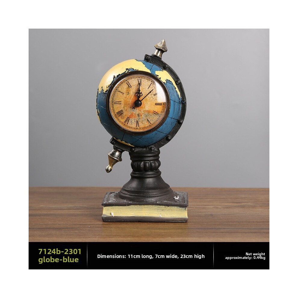 (Blue)Ornement en résine horloge globe pour décoration de bureau dans salon ou chambre cadeau enfant