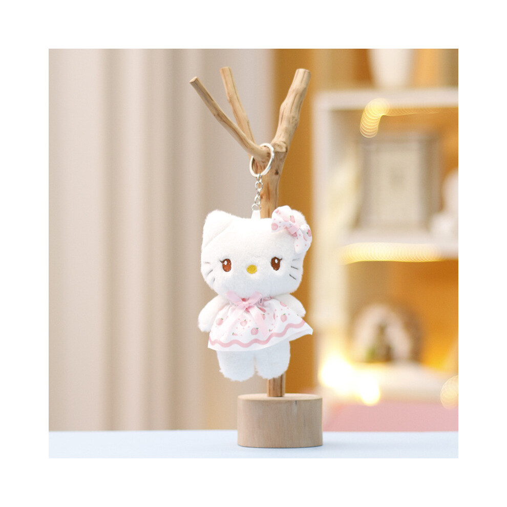 (Floral Pink Dress)Hello Kitty mignon chat peluche jouet porte-clés dessin animé sac pendentif enfants cadeau anniversaire