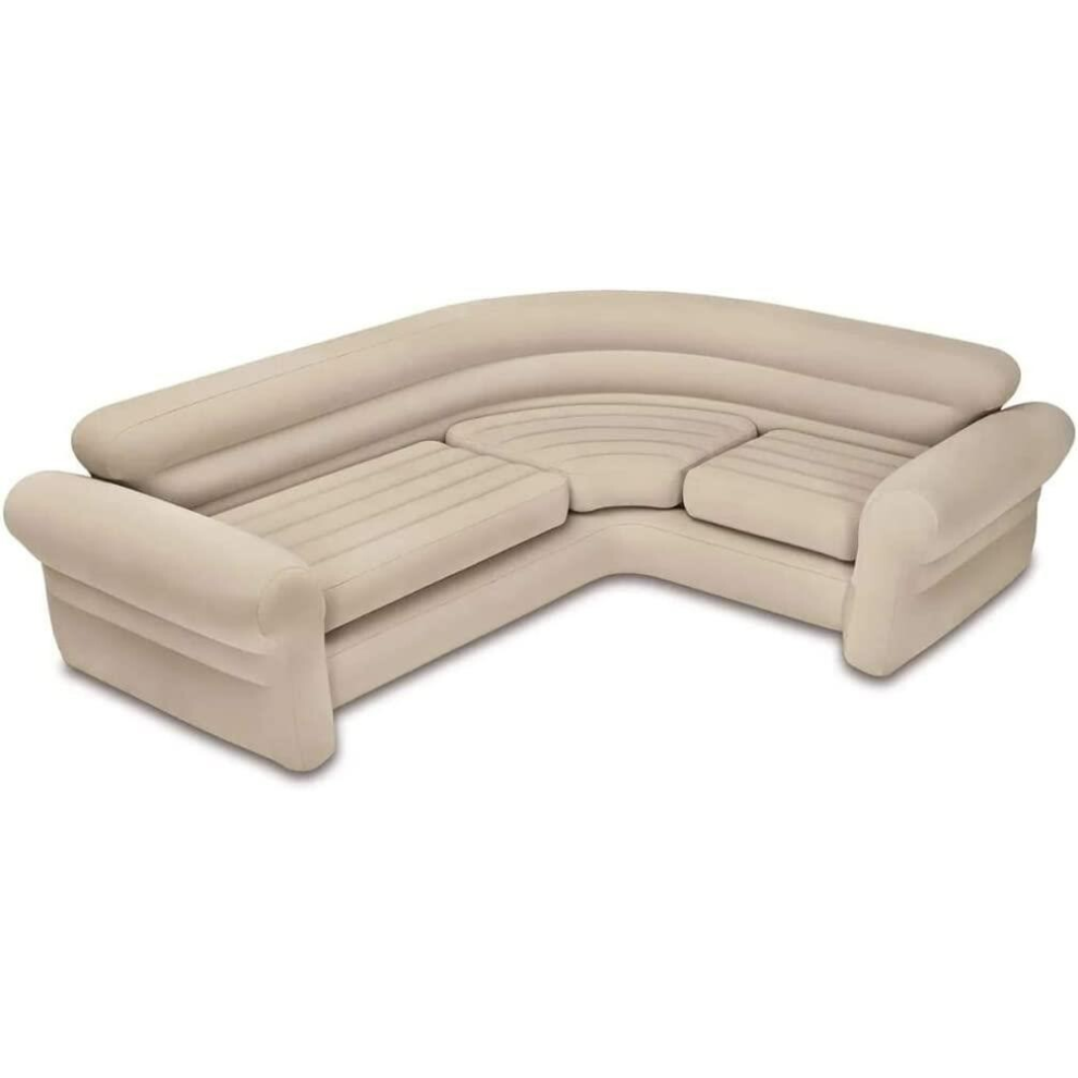 Intex Inflatable Corner Living Room Air Mattress Sectional Sofa Couch, Beige