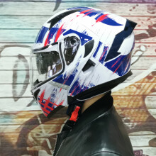 (xxL-7)Kask motocyklowy z podwójną soczewką, z pełną twarzą, wyścigowy, z klapką
