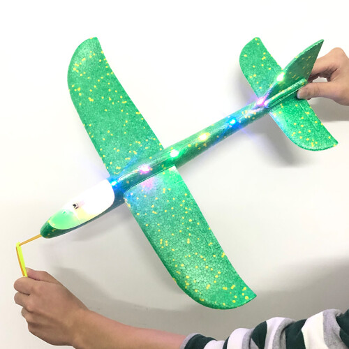 (Αναβάθμιση 50 cm Πράσινη-Κίνα) 50 CM Big LED Flash Glider Foam Plane Hand Throw Light