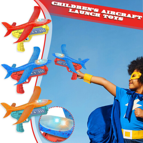 (Κόκκινο μπλε-Ηνωμένες Πολιτείες) Glow Foam Plane Glider Hand Throw Launcher 2