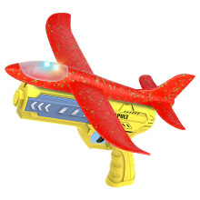 (Κόκκινο κίτρινο-Ιταλία) Glow Foam Plane Glider Hand Throw Launcher Guns Inertial Airplane