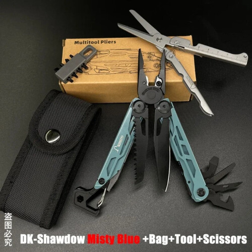 (Misty Blue Scissors)Folding Multi functional Tool Pliers Multi functional Combination Tool Pliers EDC