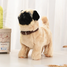 (Pug) New Simulation Electric Pet Dog Voice Control Walking Nodding Music Touch Robot Animal Plush Pet Children's Toy Gift