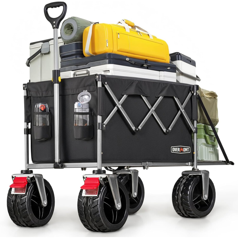 300L Folding Festival Trolley Cart - All-terrain Extra Wide Wheels and Brake - Heavy Duty Cart Load up 150KG - with Adjustable Handle & Cover Bag
