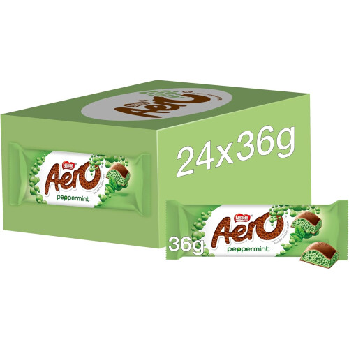 Aero Bubbly Peppermint Mint Chocolate Bars, 24 x 36g