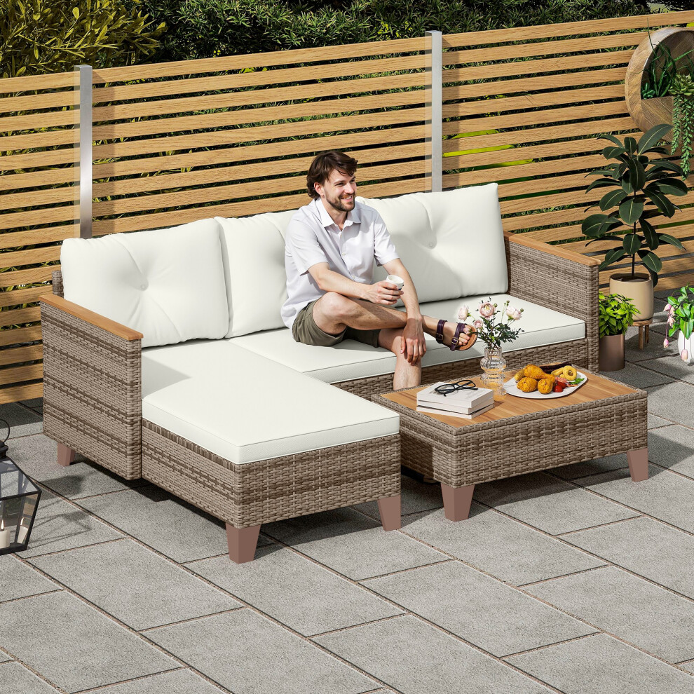 Outsunny L Shaped Garden Conversation Chaise Lounge Furniture, Cream