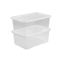 45L Clear Crystal Plastic Storage Box with Lid - Large, UK Made, Modern See-Through Design for Home Office