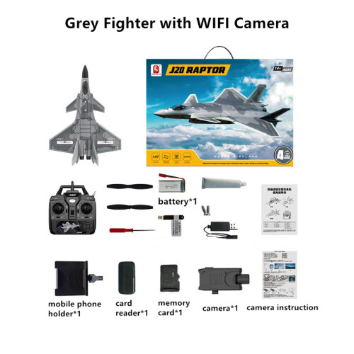 (Γκρι με κάμερα 1B) BBSONG 4 καναλιών RC Plane J20 Fighter Remote Control Airplane