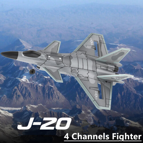 (Γκρι με 2 μπαταρίες) BBSONG 4 καναλιών RC Plane J20 Fighter Remote Control Airplane 1