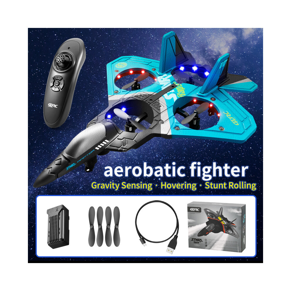 (France-V17-BLUE-1Battery) NOUVEAU V17 Avion RC à détection de gravité 2.4G Avion de chasse Hobby Planeur