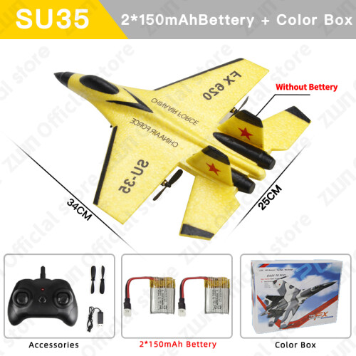 (SU35 Yellow 2B Box) RC Plane SU35 2.4G With LED Lights Remote Control Flying Model Glider EPP Foam