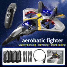 (Poland-V17-GREY-4Battery)ΝΕΟ V17 Gravity Sensing RC Plane 2.4G Fighter Hobby Plane Glider Remote