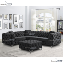 (4 Seater Right Hand Facing, Black) SnoozeOnline Monaco Velvet Corner Sofa 4,5 & 6 Seater Chesterfield Sofas Set
