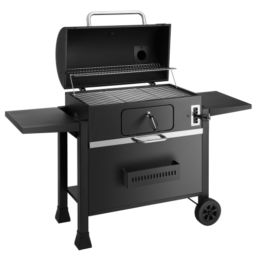 KCT XXL BBQ Outdoor Garden Charcoal Barbecue Grill Extra Large Deluxe Smoker with Folding Side Shelf, Adjustable Ash Tray & Thermometer