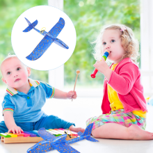 (Blue)DIY Aircraft Flying Toy Hand Throwing Plane Model USB Rechargeable Motor Electric Driven Glider Airplane Toy Educational