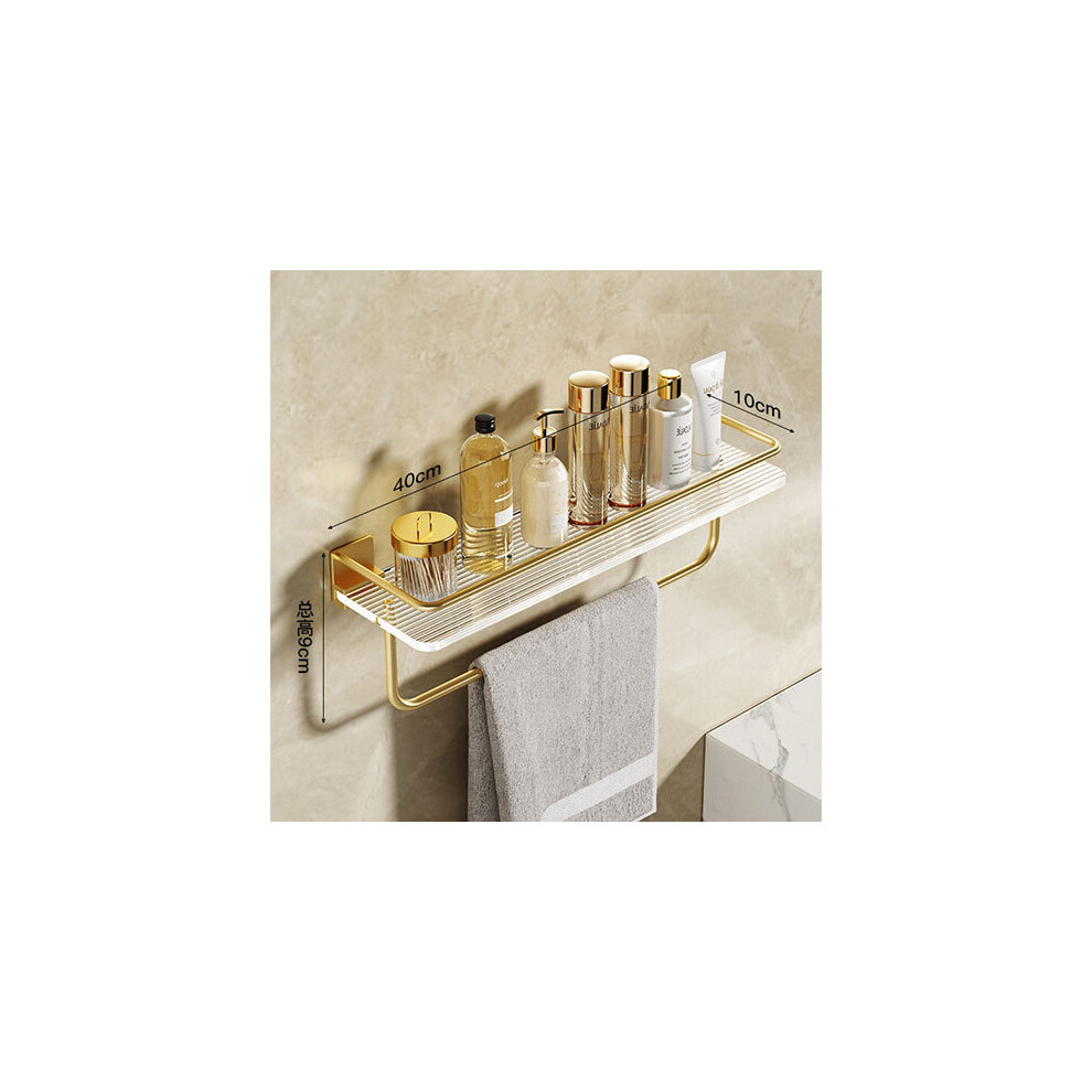 (40 cm avec barre) Étagères flottantes pour accessoires de salle de bain dorées, étagères de rangement