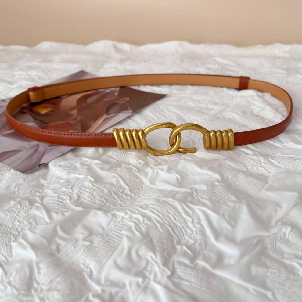 (Camel)Ceinture rétro en cuir à la mode avec fermeture crochet pour femmes jupes manteau pulls