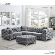(4 Seater Left Hand Facing, Grey) SnoozeOnline Monaco Velvet Corner Sofa 4,5 & 6 Seater Chesterfield Sofas Set