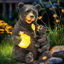 Honey Pot Bear Statue Outdoor Garden Decoration Ornament (Button Battery Powered, No Solar)