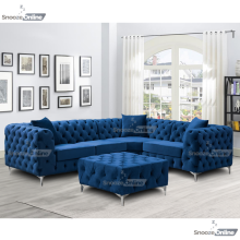 (4 Seater Right Hand Facing, Blue) SnoozeOnline Monaco Velvet Corner Sofa 4,5 & 6 Seater Chesterfield Sofas Set