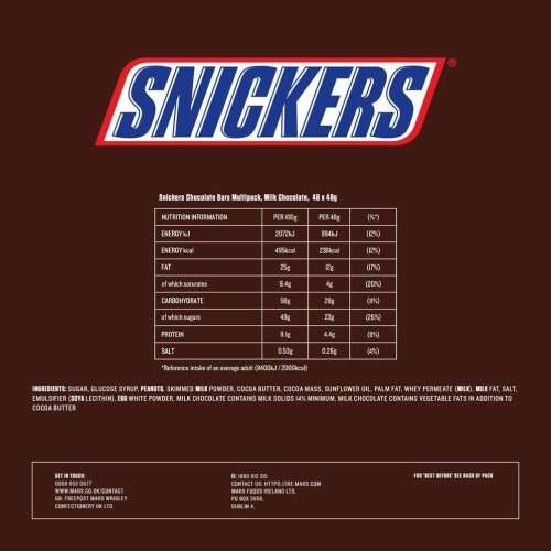 Snickers Chocolate Bars, Caramel, Peanuts & Milk Box, 48 x 48g 2
