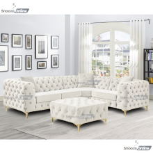 (4 Seater Right Hand Facing, Cream) SnoozeOnline Monaco Velvet Corner Sofa 4,5 & 6 Seater Chesterfield Sofas Set