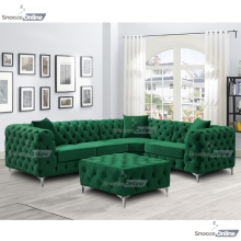 (4 Seater Right Hand Facing, Green) SnoozeOnline Monaco Velvet Corner Sofa 4,5 & 6 Seater Chesterfield Sofas Set