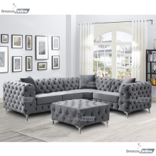 (4 Seater Right Hand Facing, Grey) SnoozeOnline Monaco Velvet Corner Sofa 4,5 & 6 Seater Chesterfield Sofas Set