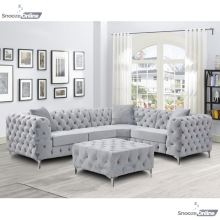 (4 Seater Right Hand Facing, Light Grey) SnoozeOnline Monaco Velvet Corner Sofa 4,5 & 6 Seater Chesterfield Sofas Set