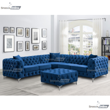 (5 Seater Corner, Blue) SnoozeOnline Monaco Velvet Corner Sofa 4,5 & 6 Seater Chesterfield Sofas Set