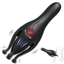 (XLQ08-BK)Penis Trainer Glans Powerful Vibrating Male Masturbator Erotic Toys Soft Fingertip Penis Prolong