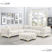 (5 Seater Corner, Cream) SnoozeOnline Monaco Velvet Corner Sofa 4,5 & 6 Seater Chesterfield Sofas Set