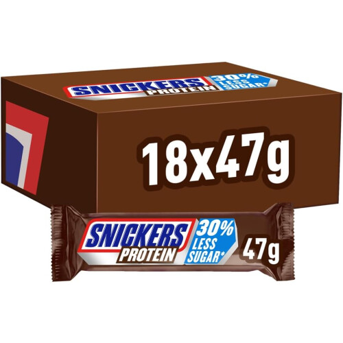 Snickers Chocolate Protein Bars, Peanut Butter, Bulk Box, 18 x 47g