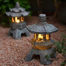 Garten Solar Ornament Chinesische Pagode, Japanische Laterne Dekor Keramik