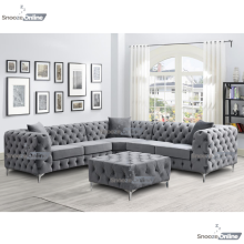 (5 Seater Corner, Grey) SnoozeOnline Monaco Velvet Corner Sofa 4,5 & 6 Seater Chesterfield Sofas Set