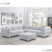 (5 Seater Corner, Light Grey) SnoozeOnline Monaco Velvet Corner Sofa 4,5 & 6 Seater Chesterfield Sofas Set