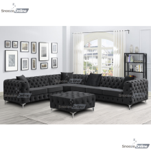 (6 Seater Left Hand Facing, Black) SnoozeOnline Monaco Velvet Corner Sofa 4,5 & 6 Seater Chesterfield Sofas Set