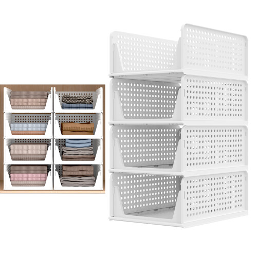 4 Pack Plastic Wardrobe Drawers Foldable Storage Organiser for Clothes, Kitchen, Bathroom & Laundry Space-Saving Shelves