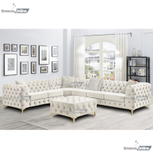 (6 Seater Left Hand Facing, Cream) SnoozeOnline Monaco Velvet Corner Sofa 4,5 & 6 Seater Chesterfield Sofas Set