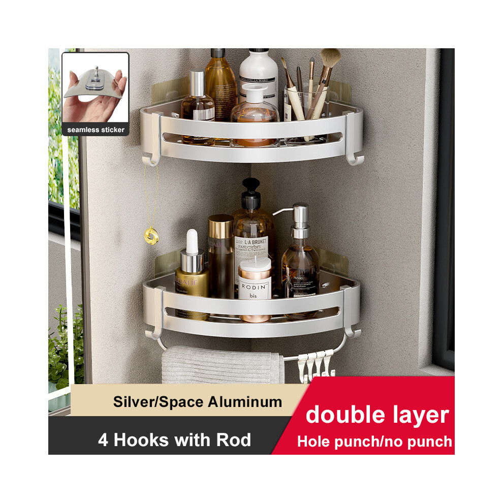 Étagères d'accessoires de salle de bain (double couche argentée) Étagères murales pour accessoires de