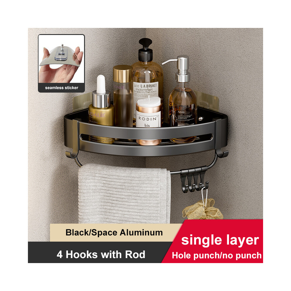 Étagères d'accessoires de salle de bain (noires à une seule couche) Étagères murales pour accessoires