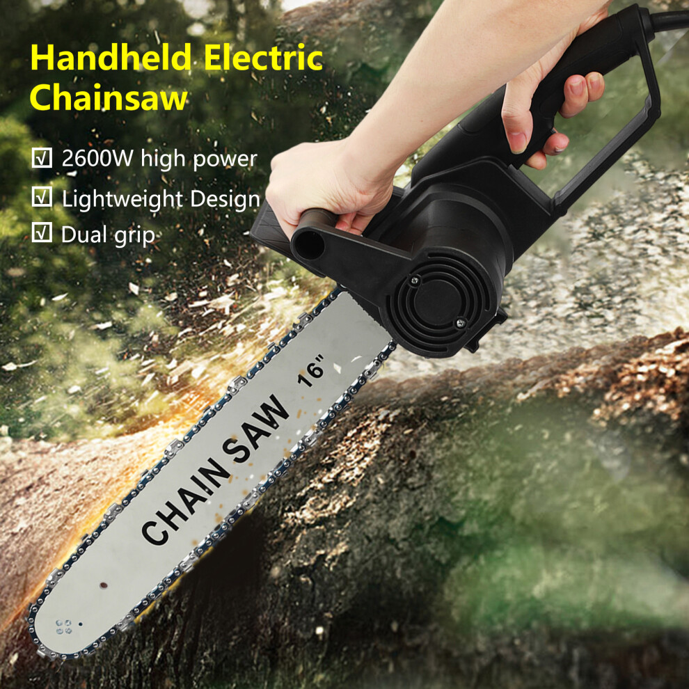 16 Inch Plug High Hardness Quenched Chain Electric Chainsaw 2.6KW High Power Household Handheld Chainsaw Woodworking Tools