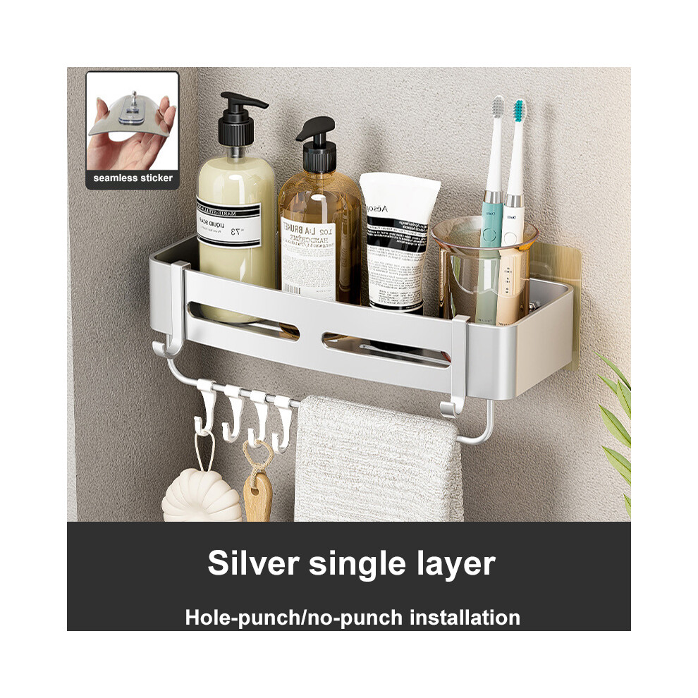 (B argent 1 couche) Étagères d'angle pour accessoires de salle de bain sans perçage, supports de rangement