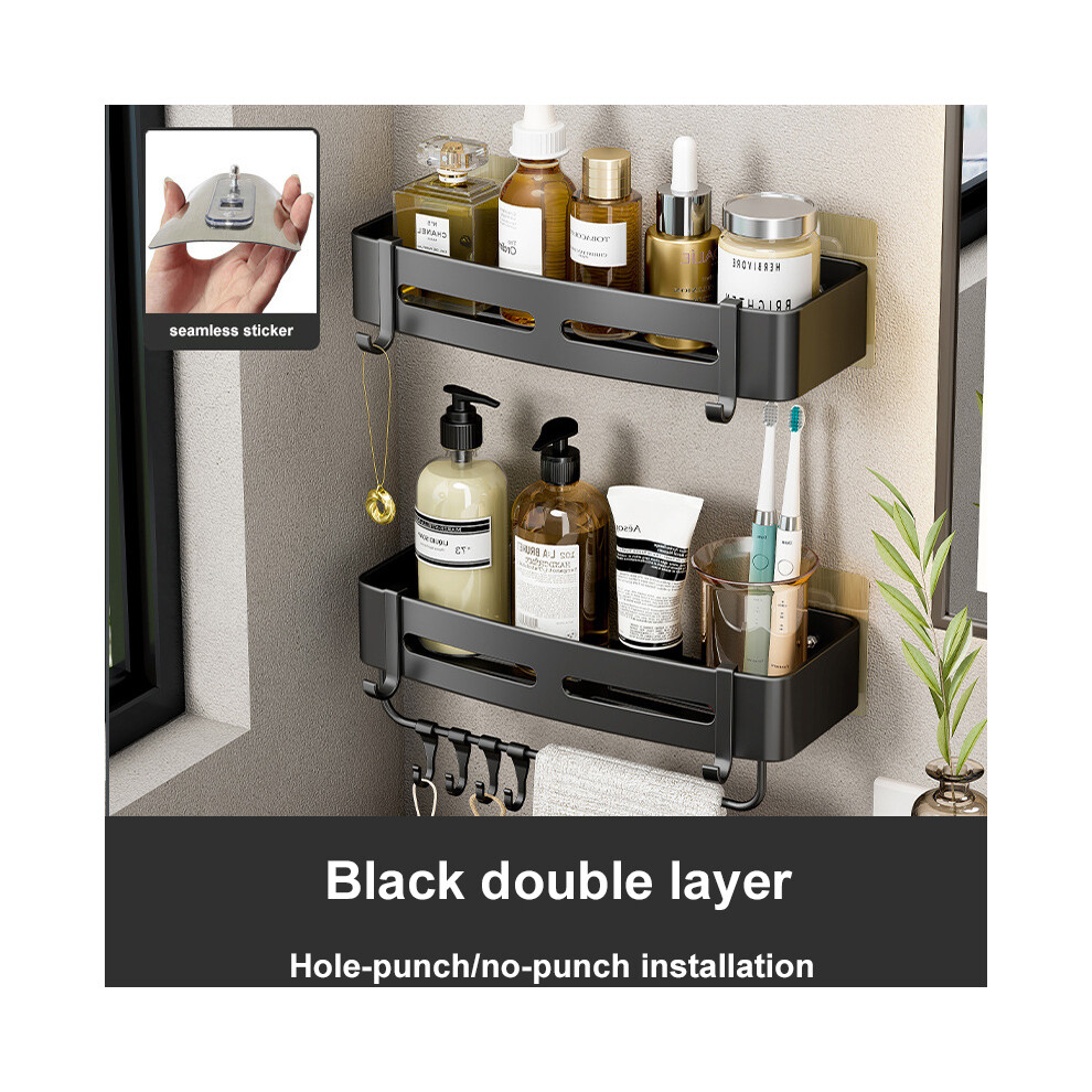 Étagères d'angle pour accessoires de salle de bain (B noir 2 couches) Étagères de rangement pour shampoing