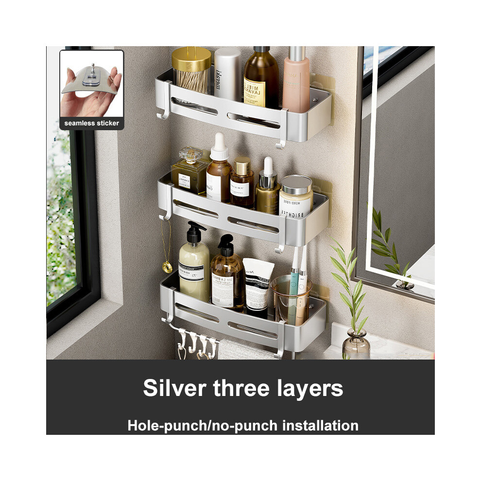 Étagères d'angle pour accessoires de salle de bain (B argent 3 couches) Étagères de rangement murales
